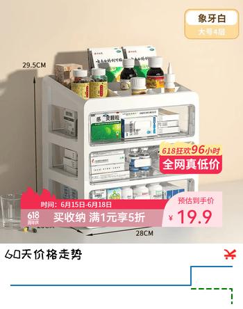 懒人空间药箱家用多层抽屉式药品收纳盒大容量药品药物整理箱急救医疗箱 大号【全大抽】4层 象牙白
