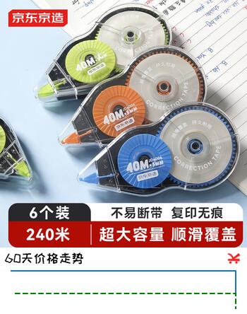 京东京造【热门商品】240m酷黑修正带 超大容量超值改正带 学生涂改带 开学文具6个装 JD4006