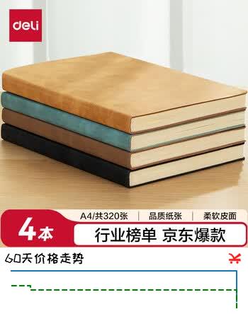 得力（deli）【4本装】商务笔记本子羊巴皮面本记事本会议记录本4本A4 BP140
