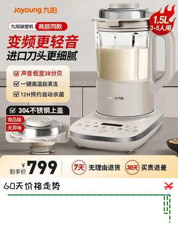 【8折】九阳（Joyoung）破壁机全自动免煮2026轻音家用豆浆机料理机榨汁机1.5L升新款降噪变频轻音预约杀菌 线下同款  【变频真轻音 商超同款】https://u.jd.com/Urhw4VW----普遍有货 | 下1件最优到手单价：799 -> 【679.15】
