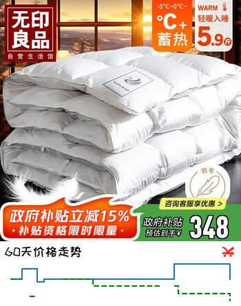 无印良品100%白鹅毛羽毛绒丝被子冬被芯约5.9斤【填充1800g】200*230cm