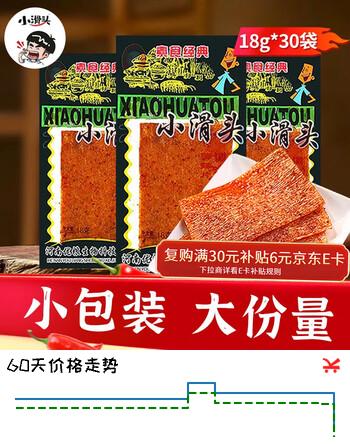 【6折】小滑头辣条麻辣豆皮辣片8090后童年礼物零食小包装18g30包https://u.jd.com/kO09OmG----普遍有货 | 下1件最优到手单价：15.12 -> 【9.57】