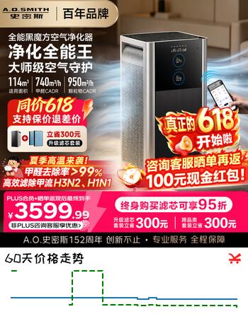 史密斯（A.O.SMITH）全能黑魔方空气净化器Air Ultra 母婴医护级 除甲醛家用家电 除异味过敏原细菌流感病毒KJ950F-D11