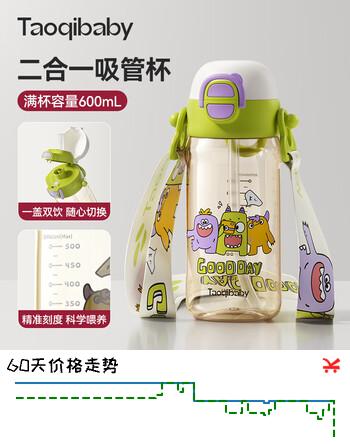 taoqibaby儿童水杯二合一户外运动吸管杯带刻度双饮PPSU上学专用500ML