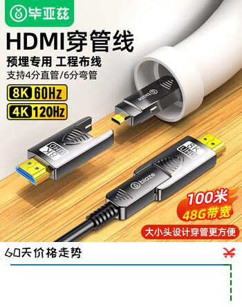 毕亚兹 HDMI2.1版光纤穿管线micro hdmi转hdmi线高清视频线8K60Hz 100米 光纤HDMI 双头穿管线 hx70