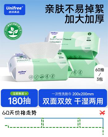 unifree 洗脸巾珍珠纹一次性擦脸巾加大加厚干湿两用化妆棉洗面巾绵柔巾 【精选装】洗脸巾60抽*3包