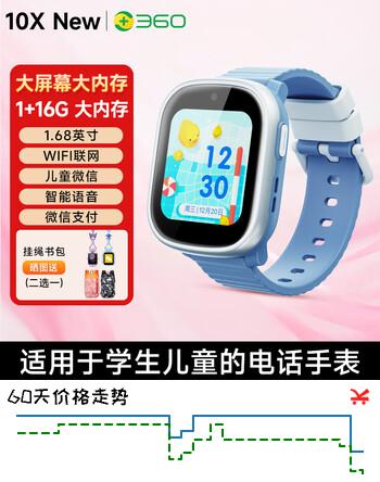 360儿童电话手表10X New定位4G全网通可微信可WIFI3-6-12岁小学初中生智能手表男女蓝