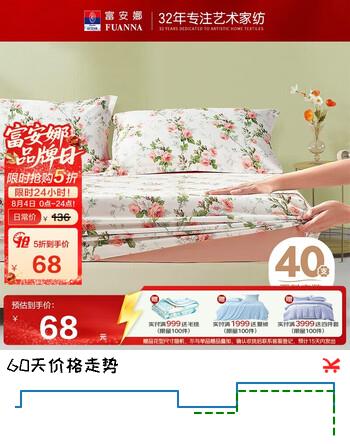 【5折】富安娜可水洗100%纯棉床笠床单防滑防脏席梦思保护罩床垫套1.2米粉https://u.jd.com/Uar3HIr----普遍有货 | 下1件最优到手单价：126 -> 【68】