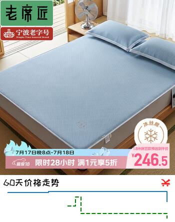 老席匠A类凉感冰丝席凉席1200D床笠双人三件套180*200 恒静蓝【可机洗】