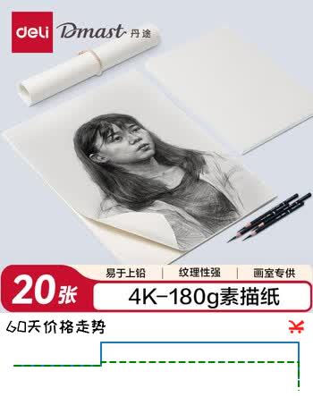 得力（deli）4K180g丹途素描纸PE袋装(20张/袋)绘画纸彩铅画手绘临摹铅画纸RS2-4K六一儿童节礼物男女孩