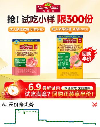 【5折】天维美多种维生素矿物质夹心软糖蜜桃味4粒成人VB无糖无碘https://u.jd.com/969X5BB----普遍有货 | 下1件最优到手单价：8.67 -> 【4.9】