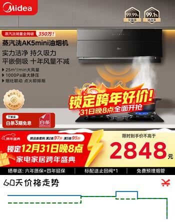 美的（Midea）抽吸油烟机超薄平嵌蒸汽洗油烟机AK5 MINI+QD529