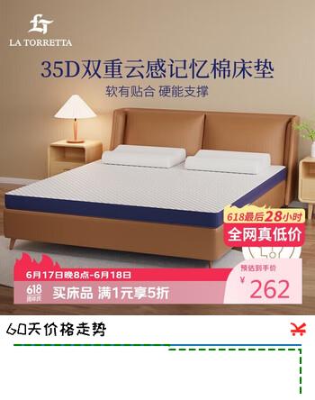 La Torretta记忆棉床垫 A类35D抑菌慢回弹床褥子双人可折叠榻榻米 1.5x2米