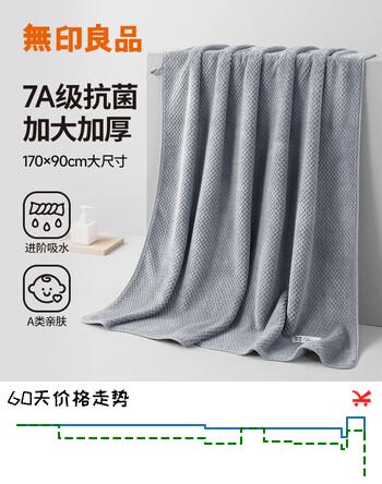 【7折】无印良品浴巾7A级抗菌亲肤柔软吸水A类加厚不易掉毛男士女生洗澡大浴巾https://u.jd.com/k6P7OIV----普遍有货 | 下2件最优到手单价：28.24 -> 【19.99】