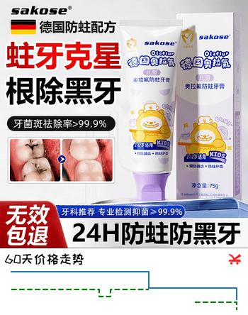 【7折】sakose德国奥拉氟儿童牙膏2-12岁含氟防蛀抗酸糖固齿葡萄味不辣口75ghttps://u.jd.com/9a95Y99----普遍有货 | 下2件最优到手单价：14.92 -> 【11.92】
