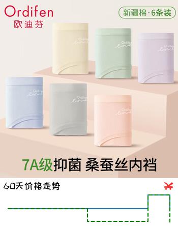 欧迪芬内裤女纯棉透气舒适女士内裤夏季三角短裤衩 混色 6条 2XL