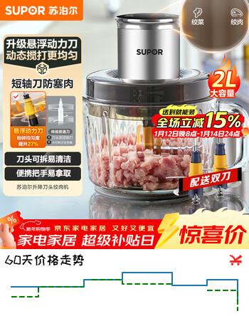 苏泊尔（SUPOR）绞肉机家用电动料理碎肉机多功能辅食料理机2L大容量切菜打泥绞馅机搅拌机JR66S-B200
