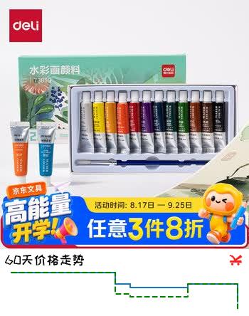 【7折】得力（deli）水彩颜料12色5ml套装美术绘画便携学生儿童入门级美术绘画彩绘含画笔礼物出游73859开学礼物https://u.jd.com/k66WKPT----普遍有货 | 下3件最优到手单价：7.14 -> 【5.2】