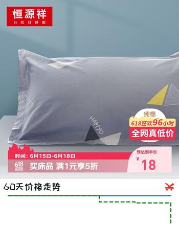 恒源祥抗菌纯棉枕套100全棉枕头套单只装家用四季枕芯套枕头皮枕大号