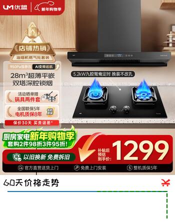 优盟（UM）欧式油烟机灶具套装 家用顶吸式28变频大吸力抽油烟机定时燃气灶套装A8+UZ330天然气【套装商品】