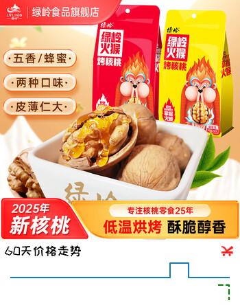 绿岭火猴 薄皮壳多味烤核桃 每日坚果休闲零食 蜂蜜味250g/袋