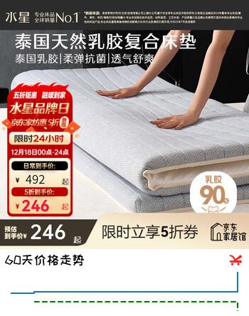 水星家纺床垫 泰国天然乳胶原液 可折叠榻榻米加厚复合学生宿舍床垫子褥子 梦悦1代【90%天然乳胶复合/灰】厚约5CM C类 1.0m床（100×195cm）