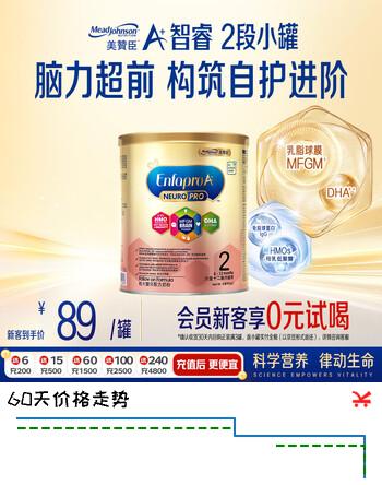 【8折】美赞臣（MeadJohnson）港版A 智睿2段婴幼儿奶粉 400g/罐 6-12个月 京东试用 奶粉试用装https://u.jd.com/kGyRvdg----普遍有货 | 下1件最优到手单价：108.3 -> 【88.9】