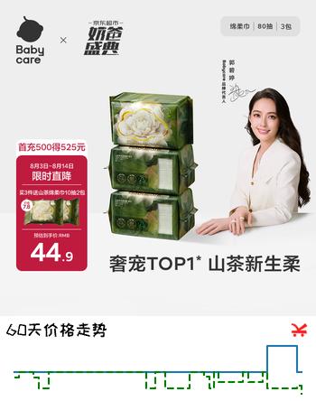 【7折】babycare山茶新生柔绵柔巾宝宝洗脸巾90g超厚100%可降解干湿两用面膜柔巾 80抽 3包 【尝鲜体验】https://u.jd.com/U1fqFN7----普遍有货 | 下2件最优到手单价：29.9 -> 【23.4】