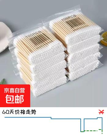 【2折】初秒双头100支袋装棉签一次性清洁棉棒盒装家用化卸妆淘耳朵棉签 棉签1袋100支装https://u.jd.com/4GX7sco----普遍有货 | 下4件最优到手单价：1.11 -> 【0.32】