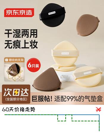 京东京造 气垫粉扑6枚 美妆无暇底妆干湿双面可用不易吃粉 气垫盒粉扑替换