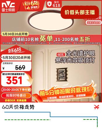 雷士（NVC）【价低头部主播】中古风全光谱护眼吸顶灯超薄客厅卧室包安装