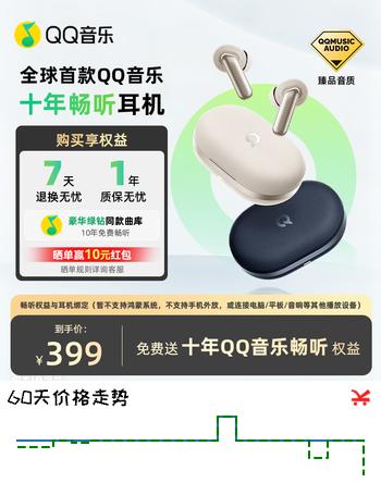 QQ音乐畅听耳机10年免费音乐会员 真无线主动降噪蓝牙耳机入耳式AI唤醒游戏运动耳机安卓苹果 布鲁斯蓝