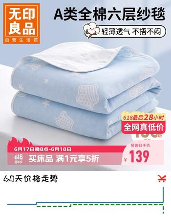 无印良品A类全棉纱布毯六层纱毛巾被 夏季薄款毯子纯棉夏凉被 200*230cm