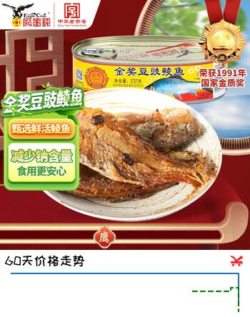 鹰金钱 金奖豆豉鲮鱼罐头237g 中华老字号即食海鲜鱼罐头下饭菜国产