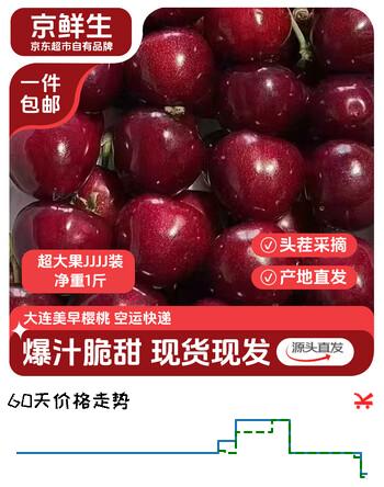 京鲜生【现货】大连美早樱桃/车厘子JJJJ级净重1斤生鲜水果源头直发