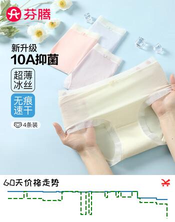 芬腾内裤女10A抑菌4条装纯色透气凉爽中腰三角裤