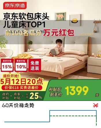 京东京造 大象耳朵硅胶皮床 实木排骨架儿童床1.2×2米