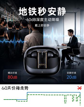 金运（KINYO）【-60dB顶配降噪｜ai翻译】深度主动降噪蓝牙耳机入耳式实时同声传译无线录音会议纪要2026最新款