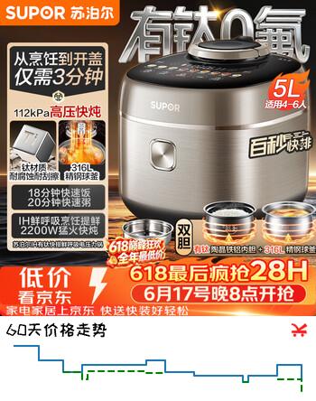 苏泊尔（SUPOR）【价保618】有钛IH快排鲜呼吸电压力锅5L 112kPa 2200W母婴316L球釜高压锅 SY-50FH5018Q 4-6人