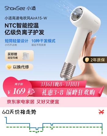小适（showsee）11万转高速电吹风机MINI便携速干6亿负离子护发静音大功率三八节女神礼物集风嘴A15与辉同行