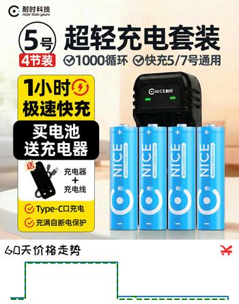 耐时（NICE）镍氢5号电池恒压快充充电池大功率用玩具游戏手柄门锁相机闪光灯麦克风门锁电池环保无汞 |5号600毫安4节|快充套装|限时买赠