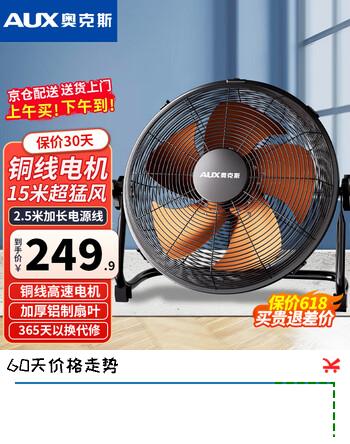 【8折】奥克斯（AUX）电风扇工业风扇大风力趴地扇台扇工厂家用商用纯铜电机20寸https://u.jd.com/UDOYCLl----多半有货 | 下1件最优到手单价：249.9 -> 【217.41】