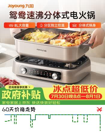 【8折】九阳（Joyoung）电火锅双区秒涮火锅专用锅电煮锅8L多功能锅料理锅鸳鸯锅分体式多用途锅电热锅火锅HG80-G811https://u.jd.com/UgqqibA----普遍有货 | 下1件最优到手单价：314.1 -> 【269.1】