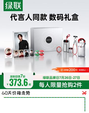 【7折】绿联【易烊千玺同款】 充电全家桶礼盒 45W充电宝 充电器 数据线 磁吸支架 手机包 3C认证可上飞机https://u.jd.com/9gk3ybZ----普遍有货 | 下1件最优到手单价：498.76 -> 【373.6】