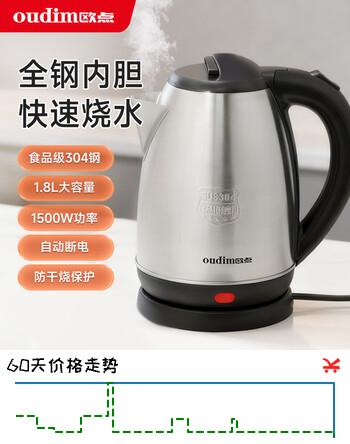 【7折】欧点 电热水壶304不锈钢烧水壶自动断电开水壶容量1.8L开水煲电水壶家用煮茶壶 1.8L 【传统款】https://u.jd.com/xrjtWfJ----普遍有货 | 下1件最优到手单价：29 -> 【22.5】