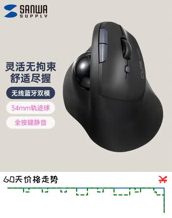 山业（SANWA）双模轨迹球鼠标 人体工学垂直竖握 大拇指操控 2.4G无线+蓝牙双模 静音按键 充电式 中大手适用