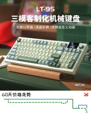 狼途LT95机械键盘 有线无线蓝牙三模 95键游戏电竞 618电脑办公键盘液晶彩屏  RGB灯效 翠微 马卡龙轴