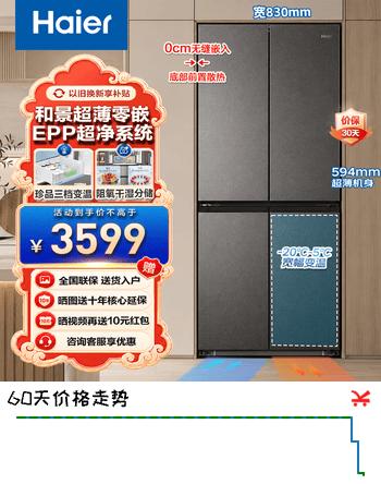 【7折】海尔（Haier）471升十字门超薄零嵌入冰箱四门EPP超净干湿分储一级能效变温空间家用电冰箱BCD-471WGHTDB9S9U1 【超薄零嵌入十字门】 【EPP超净|全变温空间】471升https://u.jd.com/9DUuZH3----普遍有货 | 下1件最优到手单价：5599 -> 【4141.05】