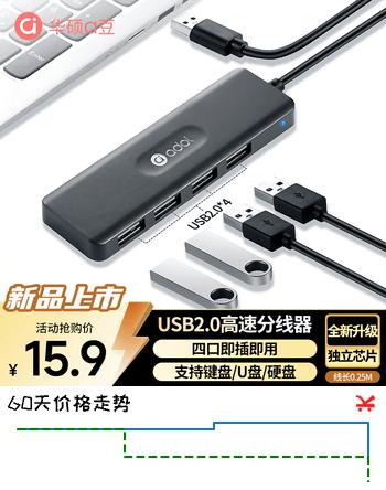 【7折】华硕（ASUS）a豆USB分线器USB2.0转接器USB扩展器USB延长线笔记本拓展坞hub集线器USB扩展坞转换器HA4020.25Mhttps://u.jd.com/9aeW9qJ----普遍有货 | 下19件最优到手单价：15.67 -> 【11.85】