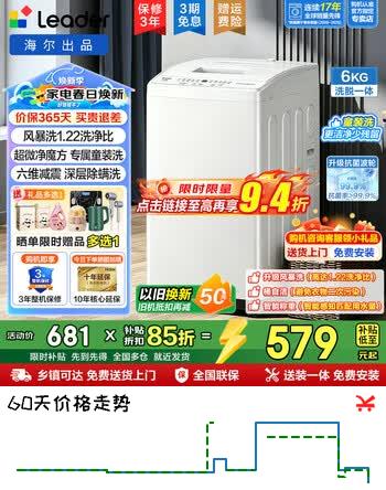 海尔洗衣机全自动6公斤波轮国家补贴1-2人儿童迷你小型节能省水童装洗家用租房宿舍懒人家电电器统帅 除螨洗+童装洗+浸泡洗+风暴洗1.22洗净比 波轮